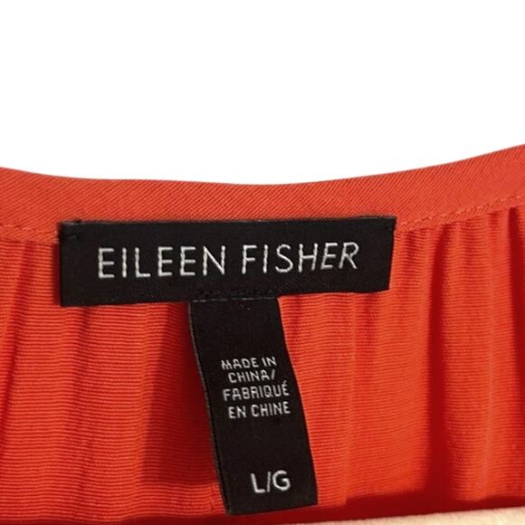 Eileen Fisher Crepe Midi Shift Dress Women's Med Coral Orange Flowy Sleeveless - Picture 4 of 6